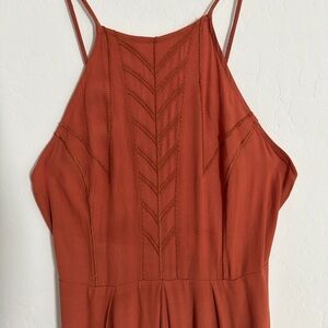 Astr Terracotta Halter Jumpsuit with Chevron Stitching